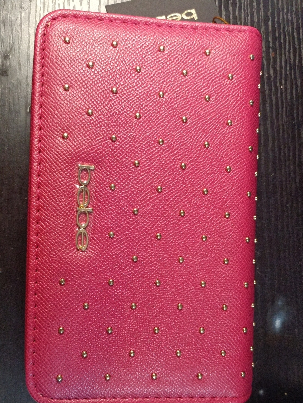 bebe Fuchsia Pink Studded Zip-Around Wallet